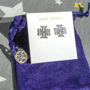 Tory Burch Britten Silver Stud Earrings (Brand New)